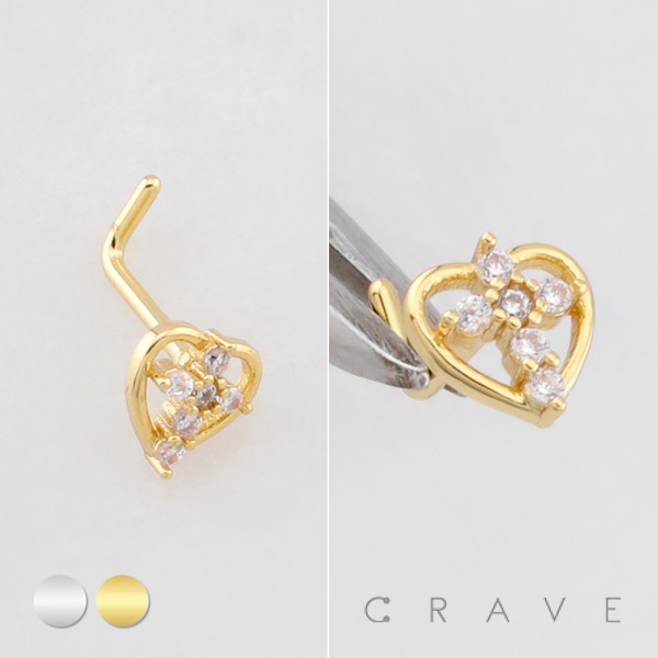 HEART-SHAPED DESIGN CENTERED WITH A MULTI CZ CROSS INLAID 316L SURGICAL STEEL L-SHAPE NOSE RING HEART-SHAPED DESIGN CENTERED WITH A MULTI CZ CROSS INLAID 316L SURGICAL STEEL L-SHAPE NOSE RING